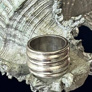 Vintage Cigar Band Design Ring wide 4/8" Heavy Sterling Statement Ring Collectab